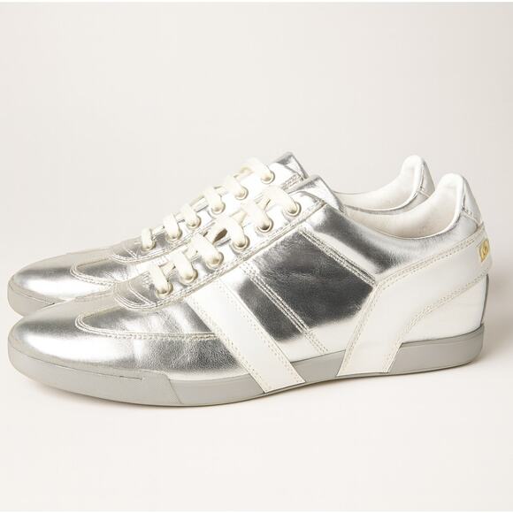 DIOR HOMME Metallic Low Top Sneakers Silver White Sz 42.5/US 9.5 $670 - Picture 1 of 15